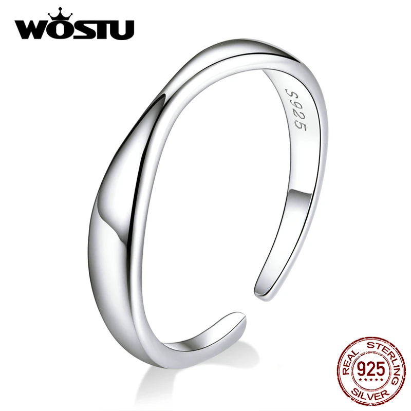 Женское простое Открытое кольцо WOSTU регулируемое из 100% настоящего серебра 925