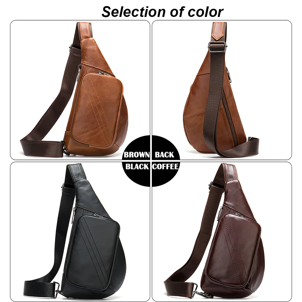 Ninesung Male Genuine Leather Chest Bag Shoulder Messenger Bag Men