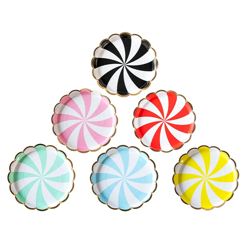 Disposable Cake Plate Rainbow Colorful Food Plate Dessert Plates for Birthday Wedding Party Afternoon Tea Party Decor Supplies