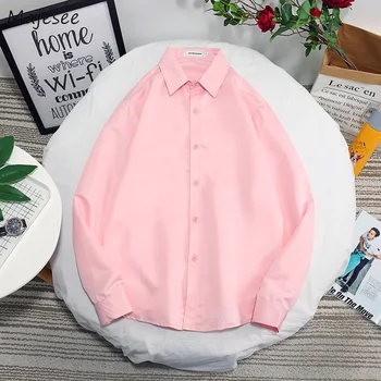 

Pink Shirt Men Long Sleeve Classic Stylish Solid Simple All Match Mens Shirts Big Size 4XL Harajuku Clothes Korean Streetwear
