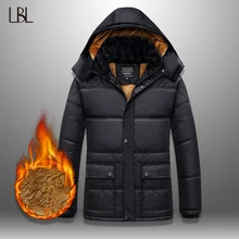 LBL Winter Men Parka Coats Windproof Outwear Thick Mens Hooded Jacket Coat New Warm Thicken Zipper Overcoat Male Hat Detachable