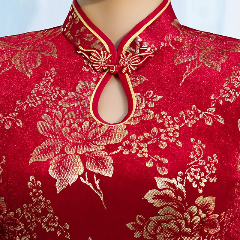 Велюровое традиционное китайское Ципао платье Элегантное Qipao длиной до колена Cheongsam Vestidos Размер L-5XL