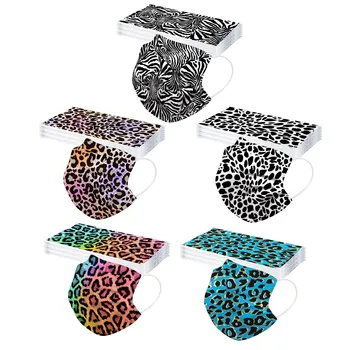 

50pc Leopard Disposable Non-woven 3-layer Face Mask Breathable Mask With Elastic Earloops Breathable Adult Mouth Mask