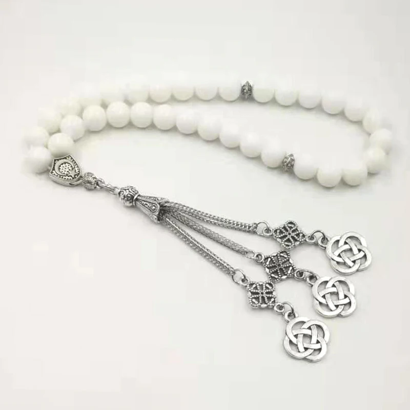 Белая керамика tasbih Мусульманские Четки Молитва бусины 33 66 99 бусины белый камень Misbaha