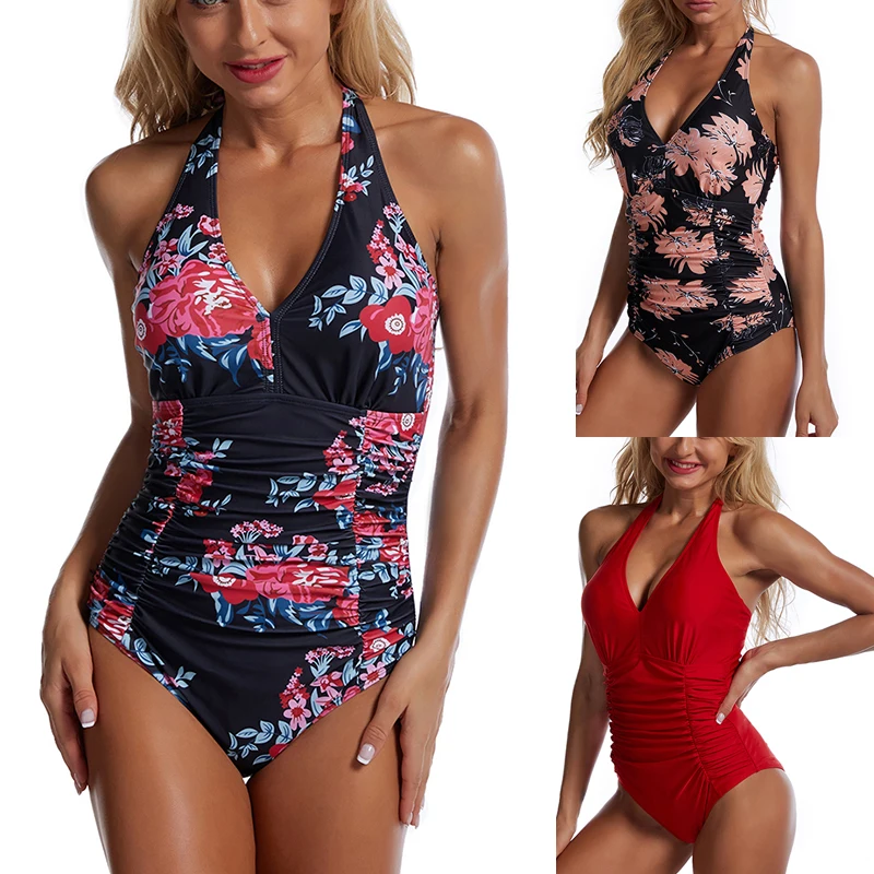 

Fold Push Up Swimwear Women 2021 Hot Sale Padded Swimsuit Female Sexy V-Neck One Piece Bathing Suit Monokini