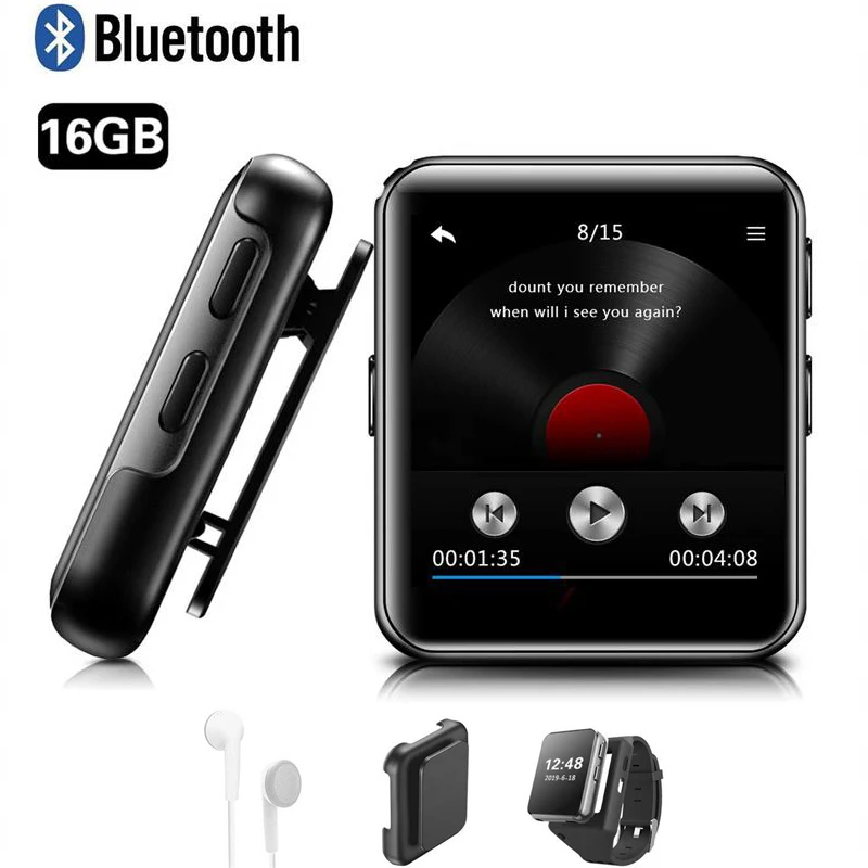 Мини MP3-плеер с зажимом, Bluetooth, с 1,5 дюймовым сенсорным экраном, портативный MP3 музыкальный плеер, HiFi металлический аудио плеер с FM для бега