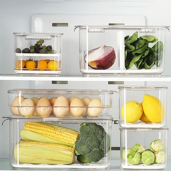 

Refrigerator food storage container with Lids Transparent plastic Large Capacity Vegetable Fruit Fresh Box Fridge Organizer Bins