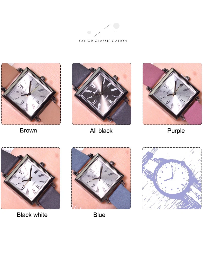 Качественные квадратные женские Модные фиолетовые часы, римская шкала, Ретро стиль, женские наручные часы, повседневные Простые Женские кварцевые кожаные часы