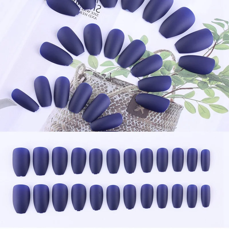 

24Pcs/Set Matte Coffin False Nails False Coffin Nails Art Tips Flat Shape Full Cover Manicure Fake Nail Tips With Glue Drop Ship