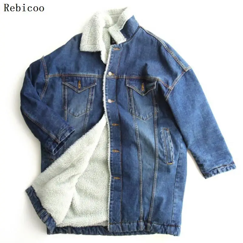 Finest  female jacket Women Warm Winter Long Sleeve Denim Jacket Long Jean Coat Outwear Overcoat female jac