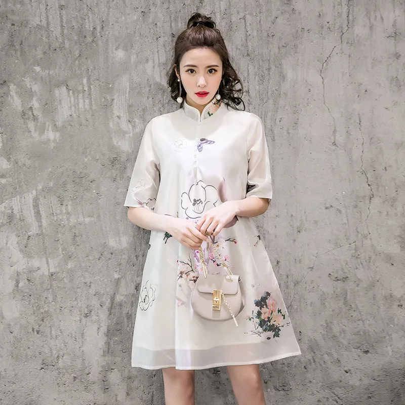 

Origional 2019 Spring And Summer New Style Chinese-style Top Grade Ink Printed Retro Improved Cheongsam A- line Dress