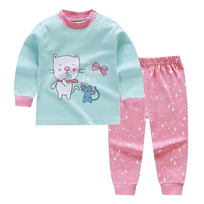 Детский пижамный комплект для детей от 0 до 7 лет, Модный комплект одежды для сна с принтом и длинными рукавами, комплект хлопковой одежды для маленьких девочек - Цвет: D7
