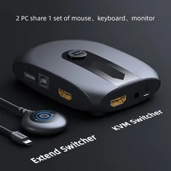 Unnlink – commutateur KVM 4K USB 2.0 avec rallonge, compatible Hdmi, pour ordinateur portable, 2 ou 4 pièces, souris, clavier, moniteur, imprimante 