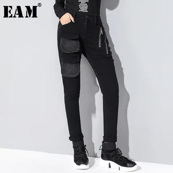 

[EAM] 2020 New Spring Autumn High Waist Loose Pockets Zippers Button Harem Pants Women Trousers Fashion Tide All-match JY912