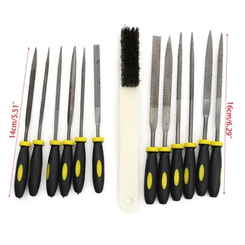 

Wood Rasp File Kit - 12 Assorted Small Metal Needle Files Set with Bristle Brush Box and Hand Strap Carrying Case