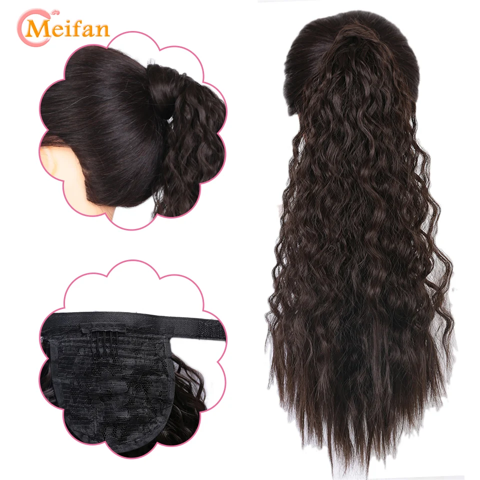 MEIFAN, длинные афро кудрявые конский хвост, высокотемпературное волокно, синтетические волосы на липучке, накладные волосы