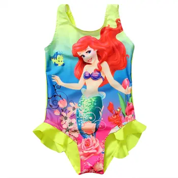 

3-8Y Kids Girls One-Piece Swimsuit Cartoon Ruffles Mermaid Toddler Ariel Swimwear Bathing Suit Tankini Bikini Beach Summer