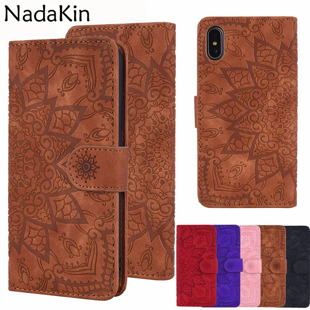 

Luxury Embossed Book Case for iPhone 11 Pro X XS MAX 6 6S 7 8 5 5S SE Flip Flower Texture Leather Shell Cover With Wallet Slots