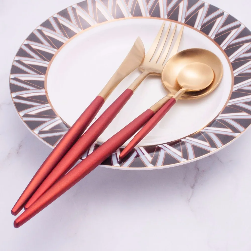 Красное золото вилка ложка набор ножей 304 нержавеющая сталь набор посуды столовые приборы набор кухня ужин Западная Посуда Прямая поставка