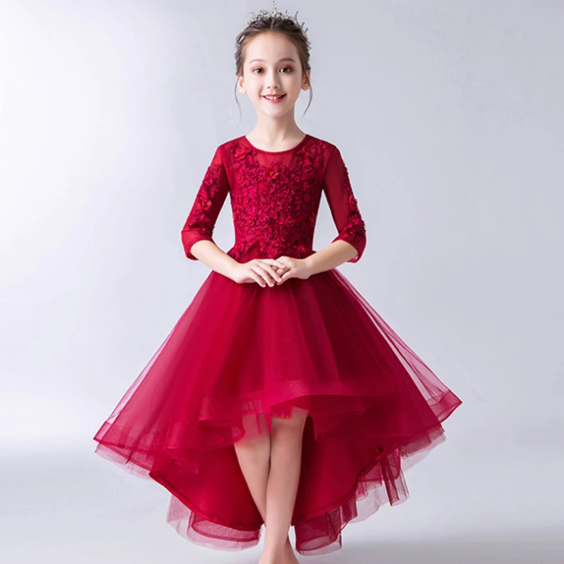 Style 3 (Red) 3/4 г. Свадебные Платья с цветочным узором для девочек, с длинными рукавами, кружевное Тюлевое рождественское праздничное платье для маленьких девочек платье подружки невесты От 2 до 12 лет - Цвет: Style 3 (Red)