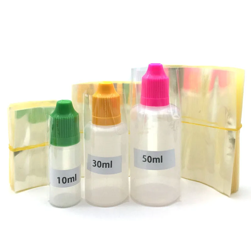 200pcs/lot Heat Shrink Tube Clear PVC Wrap Film for 5ml 10ml 15ml 20ml 30ml 50ml Plastic Bottle E Liquid Bottle Free Shpping