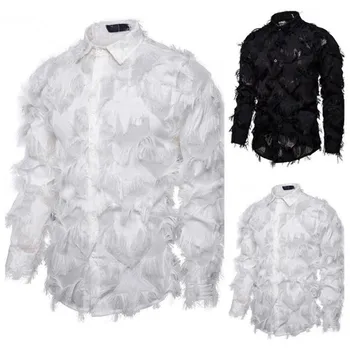 

Latest Version Spring Men's Shirt Handmade Three-Dimensional Feather Fabric Features 2020 Fashionable Long-Sleeve Shirt
