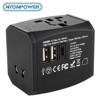 

NTONPOWER Universal Travel Adapter International Power Adapter With Type C All-in-one Worldwide Wall Charger for UK/EU/AU/Asia