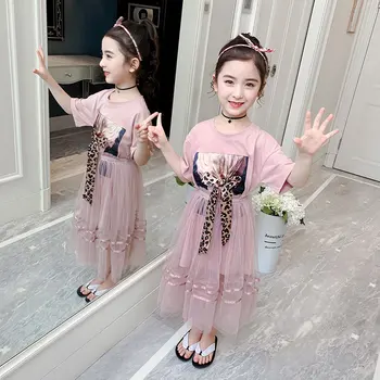

Kids Girls Clothes Set Short Sleeve T Shirt + Mesh Skirt Girl Summer Clothes Teenage Kids Children Clothing 4 5 6 8 10 12 13Year