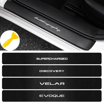 

4PCS Carbon Fiber Protector Auto Door Threshold Plate Stickers For Land Rover Range Rover Discovery 4 Freelander 2 Evoque decor