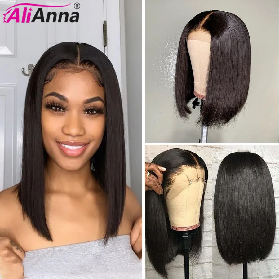 Short Bob Wig Lace Front Human Hair Wigs Pixie Cut Wig Pre Plucked Bob Lace Front Wigs AliAnna Brazilian Straight Human Hair Wig