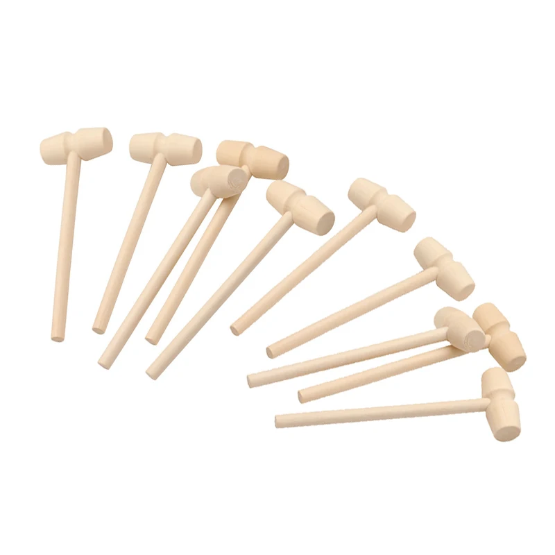 10Pcs Wooden Hammer Flat Head Small Gavel Kids Knock Educational Toys Gift