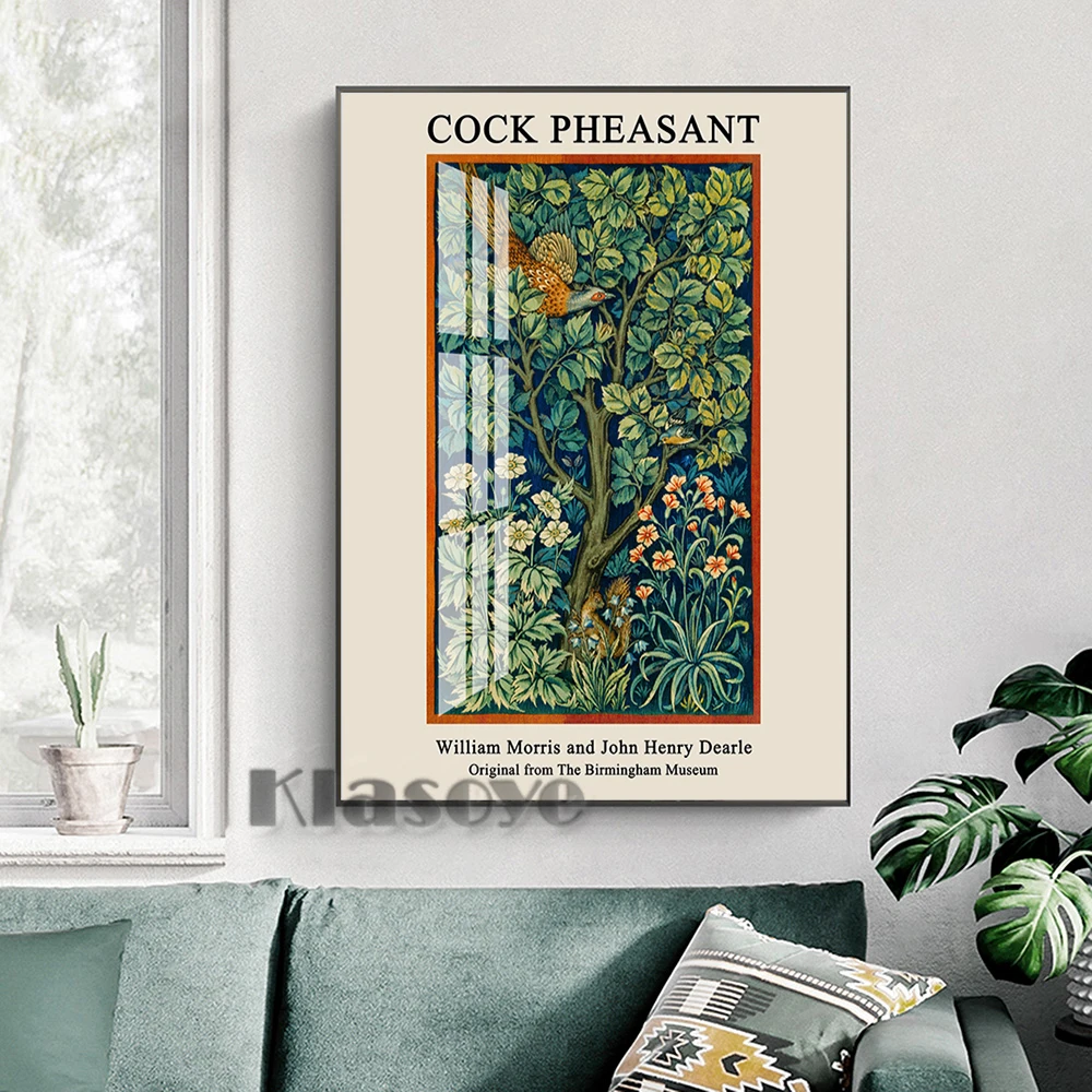 

William Morris Romanticism Botanical Fabric Design Exhibition Museum Poster Cock Pheasant Textile Pattern Prints Wall Art Decor