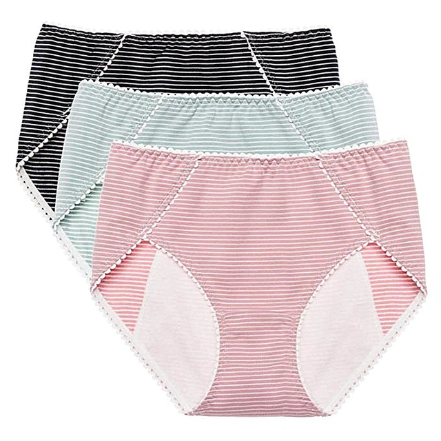 RUIN LN 4pcs/lot M - 3XL women's cotton panites menstruation striped  multicolor panties intimates briefs ladies underwear