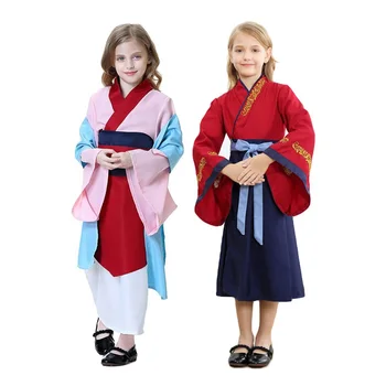 

VOGUEON Chinese Traditional Hanfu for Girls Princess FaMulan Dress Up Clothes Children Performance Halloween Party Costume 2-12T