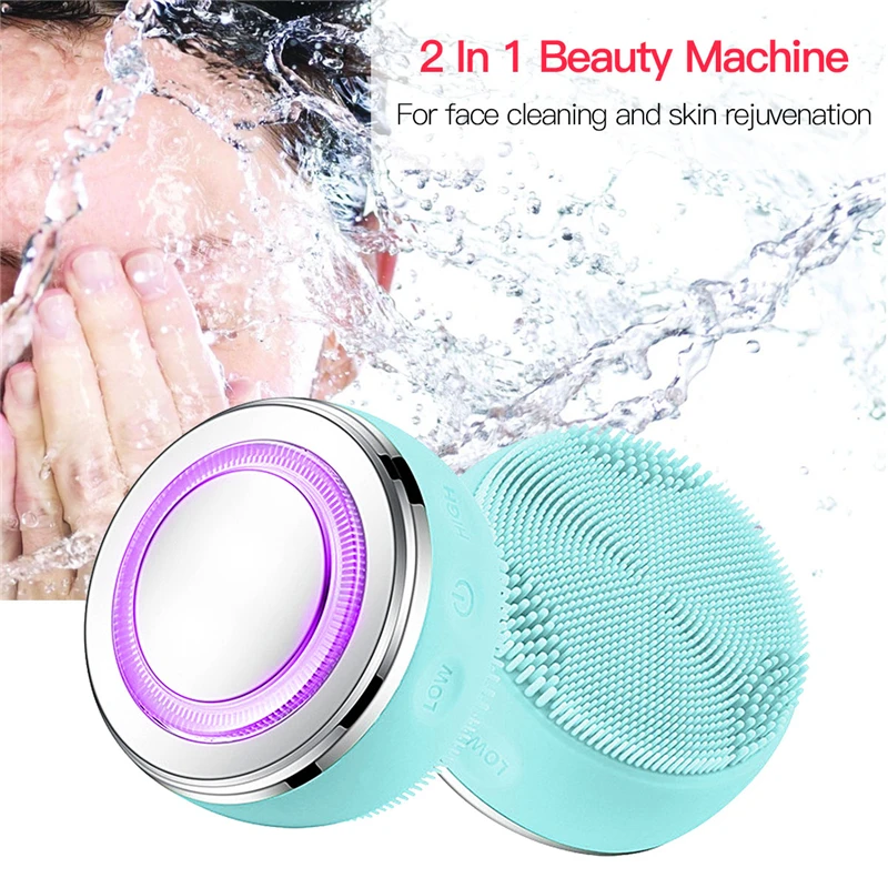 

2 In 1 Sonic Vibration Face Cleansing Brush EMS Face Cleanser Massage LED Light Photon Washing Brush Skin Care Cleaner Massager