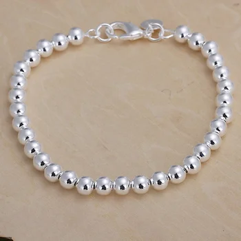 925 Sterling silver Bracelets  fashion Jewelry charm women Chain lady wedding 6MM beads