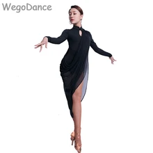 Платье для латинских танцев, женские сексуальные черные сетчатые платья для выступлений, Румба, танго, сальса, ча-ча, женские платья для танцев