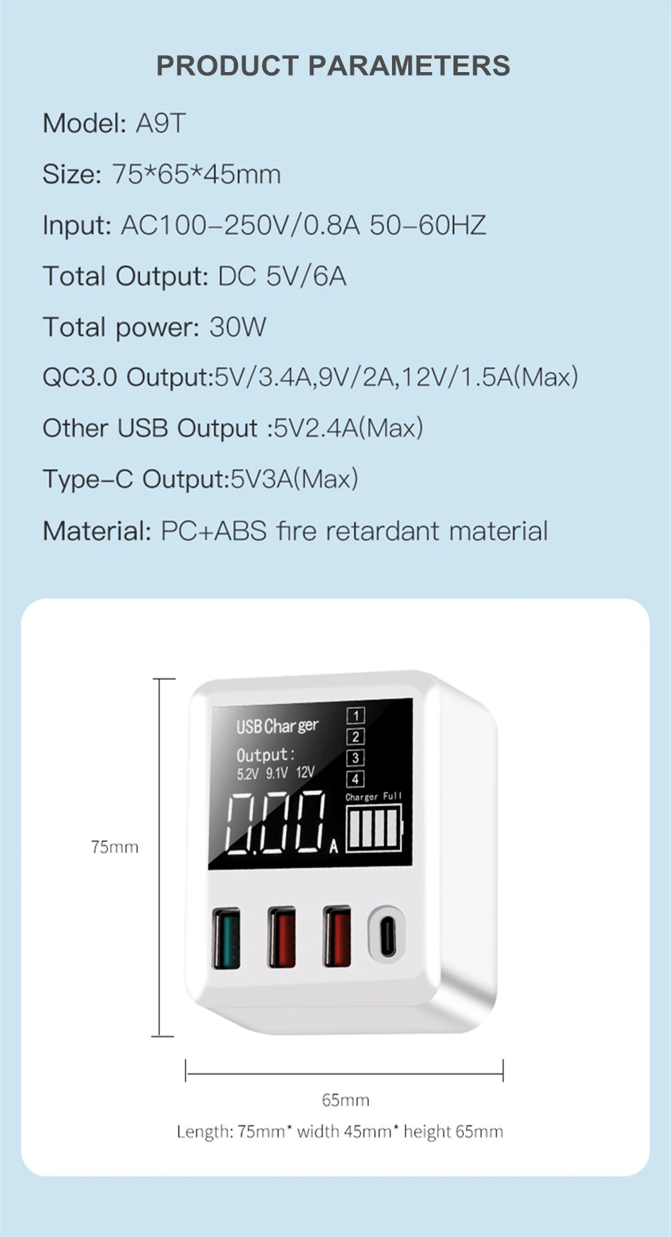 Быстрая зарядка 3,0 30 Вт USB зарядное устройство светодиодный дисплей мини usb type C зарядное устройство для iPhone samsung huawei дорожный настенный адаптер
