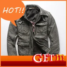 Осень зима натуральная кожа теплая куртка Мужская Локомотив Мотоцикл Байкер ВИНТАЖНЫЕ пальто мягкая Толстая воловья кожа куртка