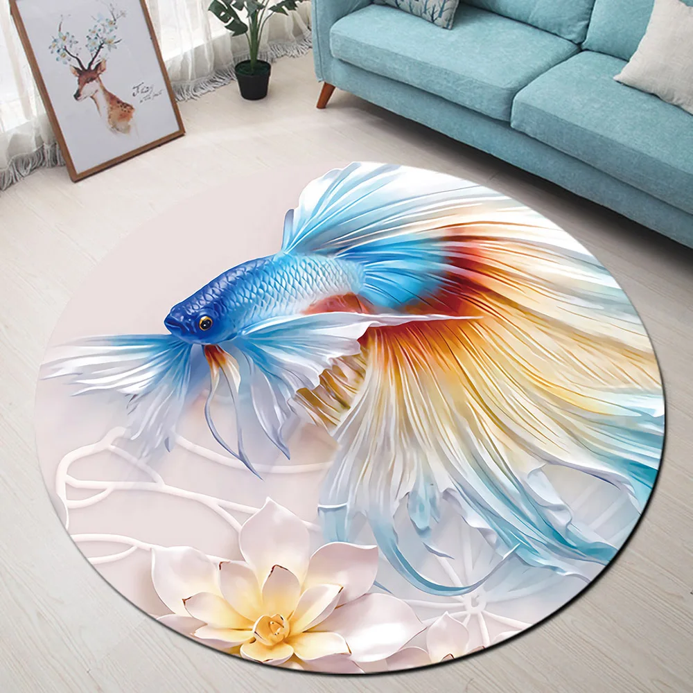 Color Goldfish Koi Round Floor Area Rugs Home Living Room Decor Mat Bedroom Carpets Chair Mat Children's Room Crawling Carpets