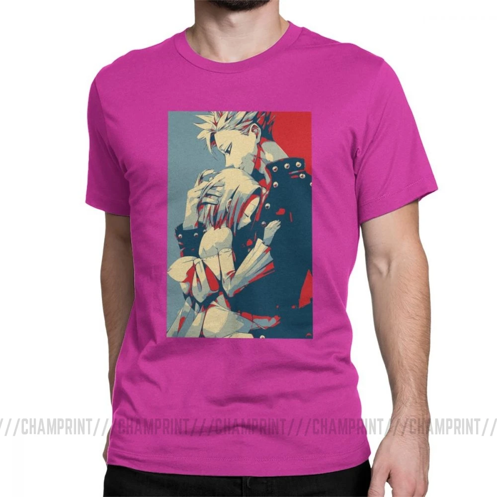 Мужская футболка с короткими рукавами и надписью «Seven Deadly Sins Crazy», футболка с круглым вырезом, хлопковая Футболка с принтом - Цвет: Фуксия