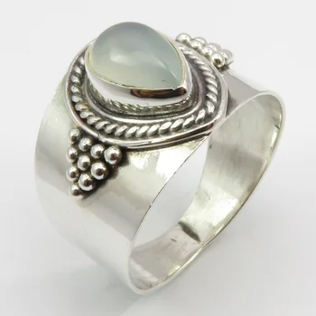 

Cabochon Aqua Chalcedony Ring # 10.5 Collectible New Jewelry Pure