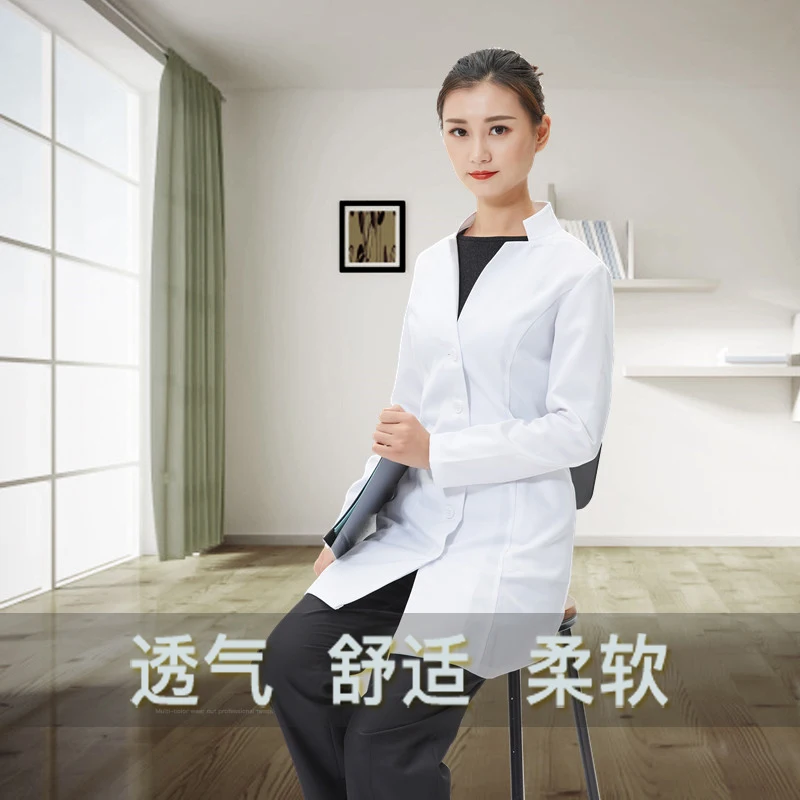 

Korean version of the long-sleeved stand-up collar white lab coat in dental laboratory overalls