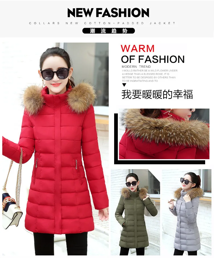 Winter Fashion New Style Women's Slim Fit down Jacket Hooded Fur Collar Mid-length Warmth Retention Material Clothes Coat