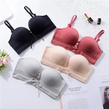 

2020 bra set female drawstring strapless adjustment type without steel ring gathered thickened non-slip bra briefs set