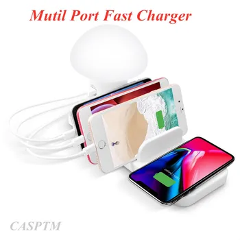 

Multi Port Quick Charger 3.0 Mushroom Lamp QC3.0 Fast Charging for Smart Phone + Led Lamp +USB Charge Station Dock 5V 2.1A EU US