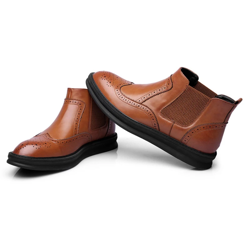 

2019 British Style Men Dress Business Genuine Leather Shoes Fashion High-top Pointed Toe Black Men Shoes Chelsea Boots9