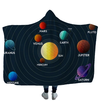 

Hooded Blanket Universe Planet Print Travel Fleece Wearable Blankets Men Women Universal Windproof Cloak Creative Gifts