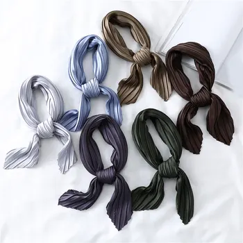 

Silk Pleated Scarf Satin Neckerchief Neck Wear Square Scarf Decorative Headscarf Small Scarves Solid Color Crinkled Hair Scarf