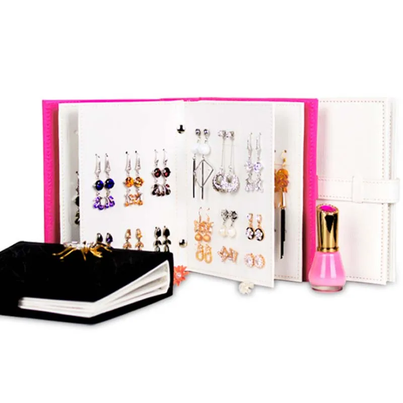 

2019 Pu Leather Stud Earrings Collection Book Pattern Portable Jewelry Display Creative Jewelry Organizer Storage Box Holder